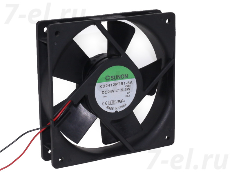 Вентилятор 120x120x25; шарик: DC24В; 152,91м3/ч 44,5дБA (Код завода: KD2412PTB1-6A)