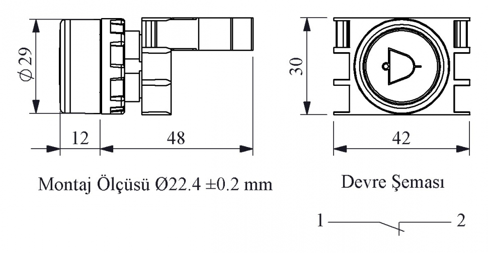 B Series Plastic 1NC Spring Flush Yellow (Bell) Sign Marked 22 mm Control Unit