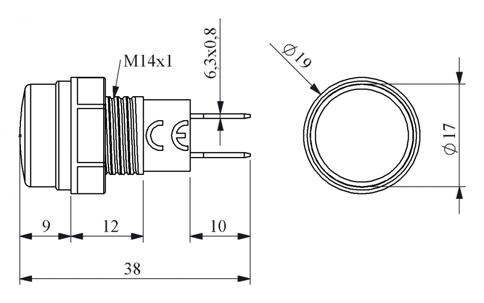 S Series Plastic with LED 230V AC Красный 14 mm Pilot