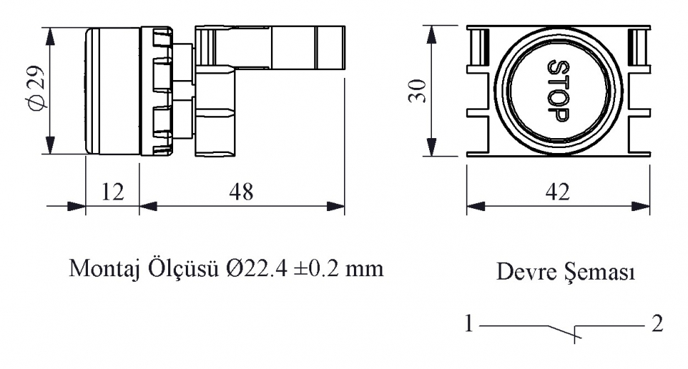 B Series Plastic 1NC Spring Flush Красный (STOP) Marked 22 mm Control Unit