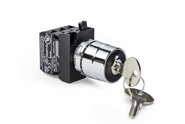 CM Series Metal 2NO+1NC (0-I) 60° Key Operated Stay Put Key Removal at 0 position 22 mm