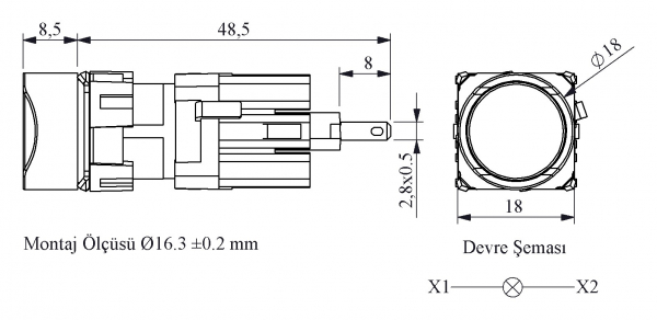 D Series Plastic with LED 12-30V AC/DC Round Красный 16 mm Pilot