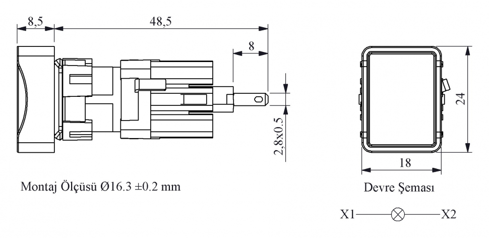 D Series Plastic with LED 12-30V AC/DC Rectangular Белый 16 mm Pilot
