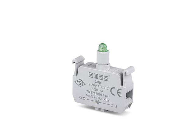 Блок-контакт подсветки с зеленым светодиодом 12-30V AC/DC, CB9