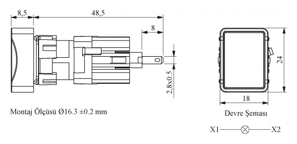 D Series Plastic with LED 12-30V AC/DC Rectangular Красный 16 mm Pilot