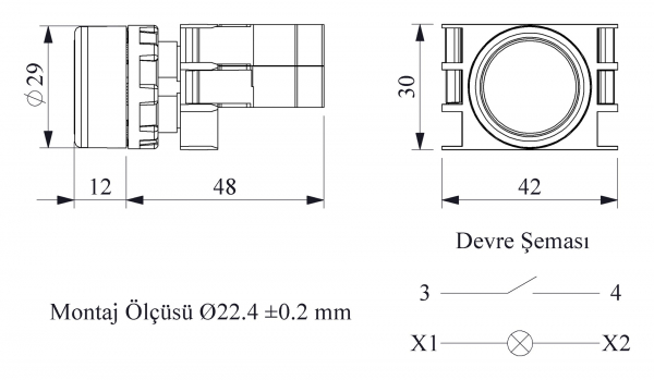 Кнопка круглая без фиксации с блоком подсветки, белая (1НO), B130DB
