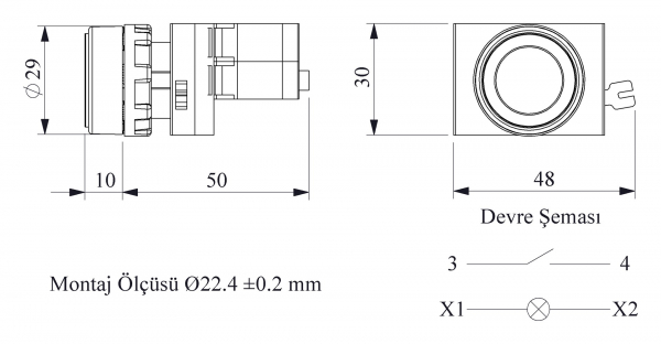 Кнопка нажимная круглая с подсветкой-светодиод 12-30V AC/DC красная (1HO), CP160DK