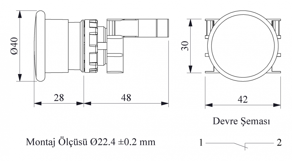 Кнопка аварийная "Грибок" без фиксации желтая (1Н3), B200MS