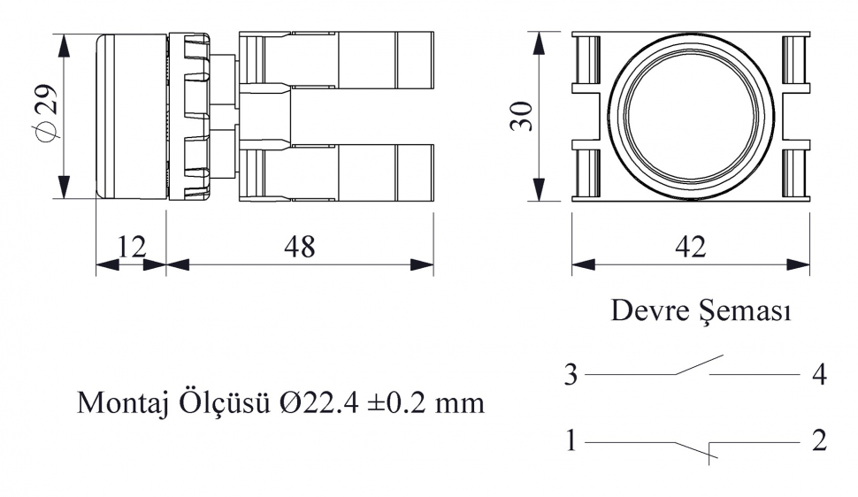 Кнопка круглая без фиксации, синяя (1НО+1НЗ), B102DМ
