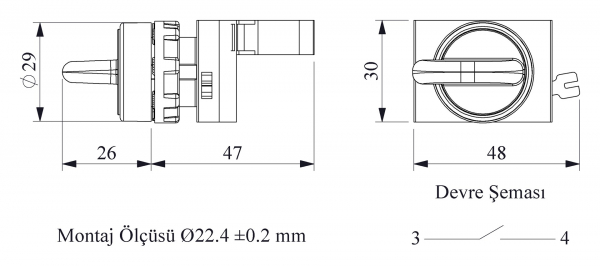 CP Series Plastic 1NO (II-0-I) 60° Selector Single Spring Return 22 mm Control Unit