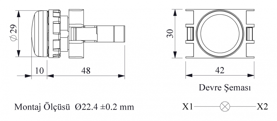 Светосигнальная арматура 110V AC/DC, желтая B0F0XS