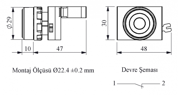 CM Series Metal 1NC Spring Flush Черный (0) Marked 22 mm Control Unit