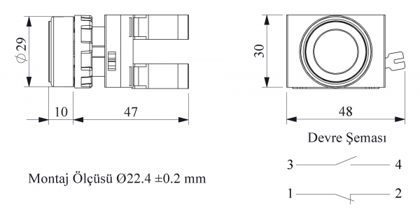 Кнопка нажимная круглая красная (1НО+1НЗ), CP102DK