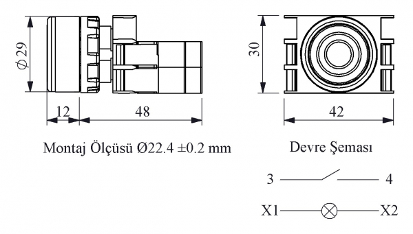 Кнопка круглая с фиксацией с подсветкой-светодиод 12-30V AC/DC зеленая (1HO), B190FY
