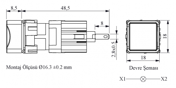 D Series Plastic with LED 12-30V AC/DC Square Красный 16 mm Pilot