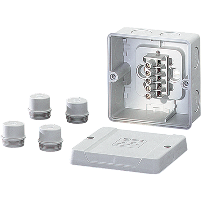 Коробка отв., IP 55/ESM 25, (98х98х61 мм), сер,7 вв. M25, зажим 9 - 17мм, d 4/6 мм2, IP65 AKM, Код завода (6000005)