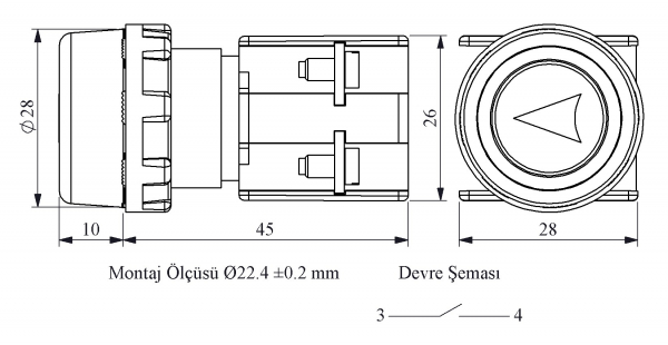 KB Series Plastic 1NO Spring Etange Желтый (Arrow) Sign Marked 22 mm Control Unit